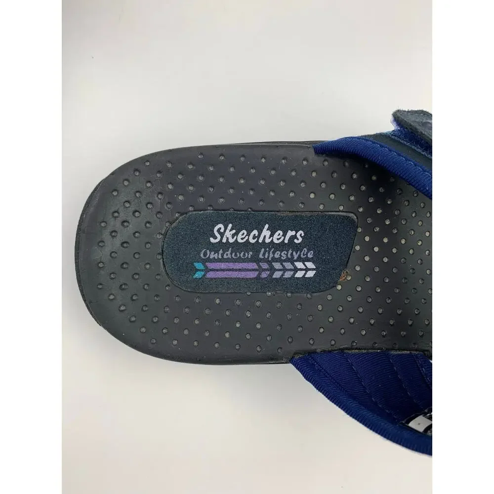 Skechers Reggae Trailway Sandals Slip On Toe Loop Black Blue Outdoor Women's 10
